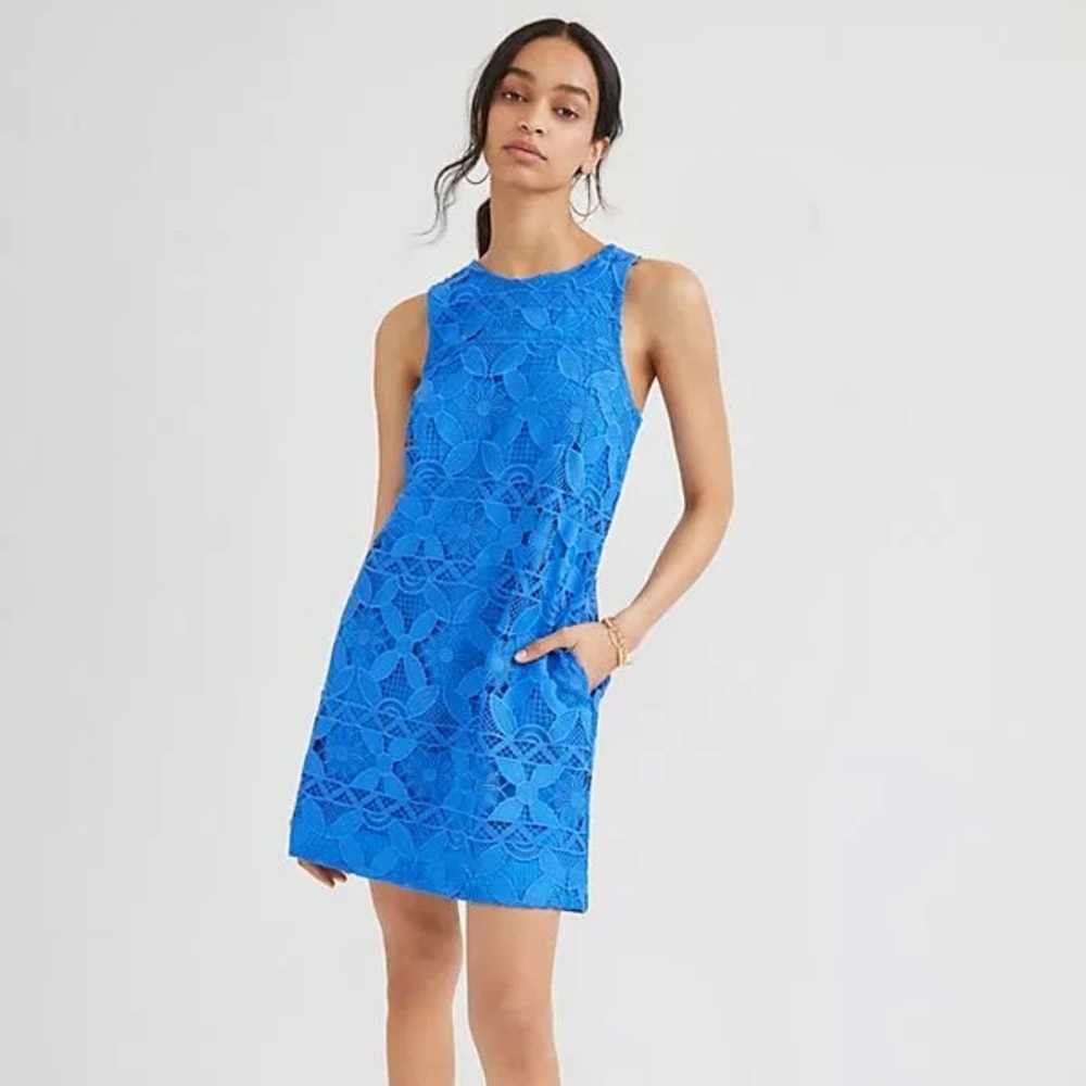 Anthropologie Bright Blue Lace Mini Dress
